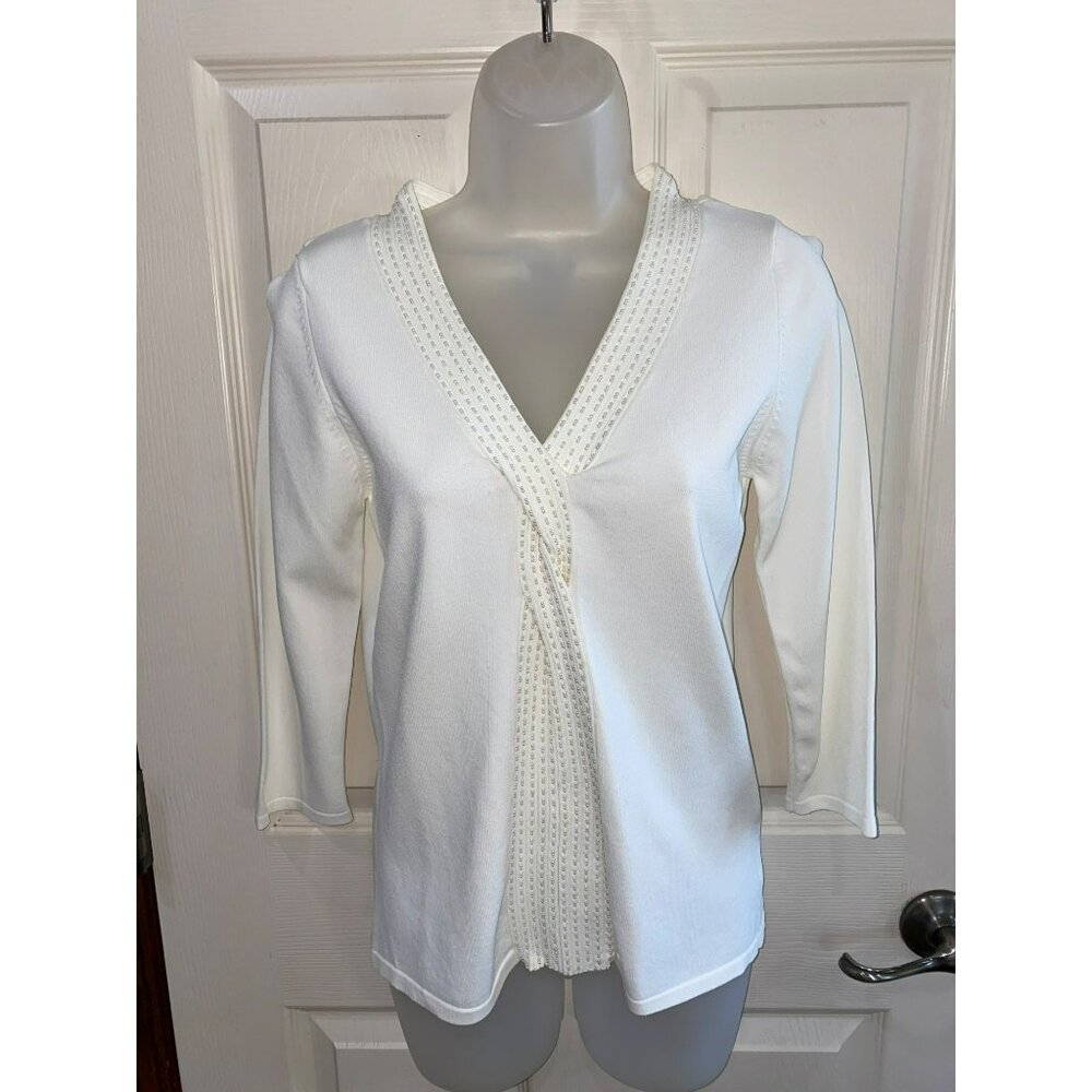 FDJ French Dressing Womens White Ivory Beaded Sweater Size S/P Rayon & Nylon